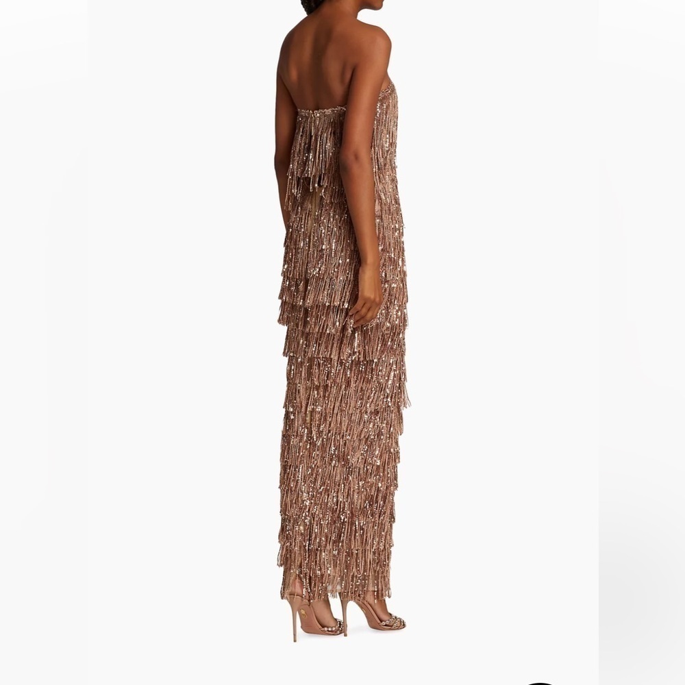 Bronx & Banco | Isle Sequin Fringe Gown In Rose Gold Gown Size L -8 NEW - Picture 7 of 15